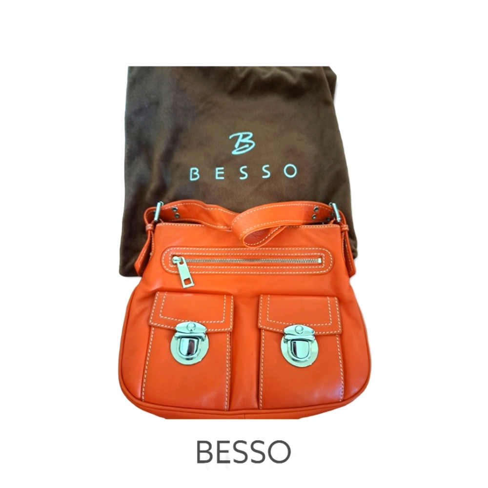 COPY - COPY - Besso orange leather shoulder bag with dust bag